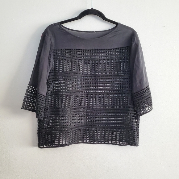 Black Perforated Boxy Crop Pullover Shirt Size M - Picture 2 of 8